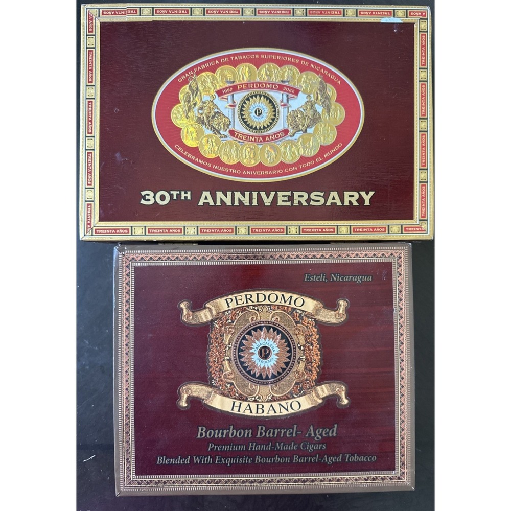 Perdomo Habano Bourbon Barrel Aged Cigar Wooden Boxes Nicaragua Empty 2 Boxes